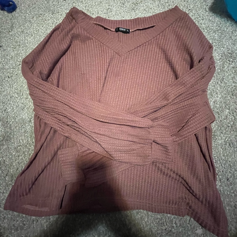 3xl pink waffle knit lantern sleeved sweater